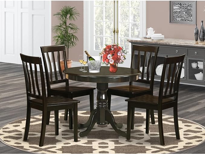 East West Furniture Antique 5 Piece Dinette Set for 4 Includes a Round Kitchen Table with Pedestal and 4 Dining Chairs, 36x36 Inch, ANTI5-CAP-W - LeafyLoom