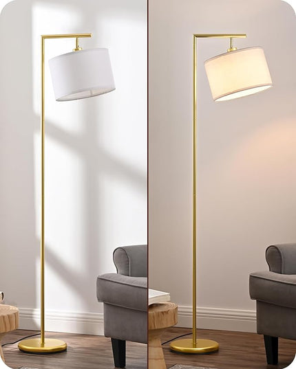 EDISHINE Gold Arched Floor Lamp, Corner Standing Lamp with Adjustable Linen Shade, Modern Arc Reading Light for Bedroom, Living Room, Office, 63" (Gold) - LeafyLoom
