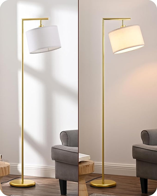 EDISHINE Gold Arched Floor Lamp, Corner Standing Lamp with Adjustable Linen Shade, Modern Arc Reading Light for Bedroom, Living Room, Office, 63" (Gold) - LeafyLoom