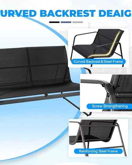 4 Pieces Patio Furniture Set Outdoor Patio Conversation Sets Poolside Lawn Chairs with Glass Coffee Table Porch Furniture for Courtyard, Garden and Balcony (Black) - LeafyLoom