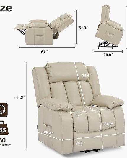 Lift Chair Electric Power for Elderly, Swivel Glider, Upholstered Living Room Reclining Sofa with Lumbar Support, Beige-v96 - LeafyLoom