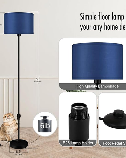 BoostArea Floor Lamp Standing Lamp, Dimmable Floor Lamps for Living Room, Simple LED Tall Lamp with Lampshade, On/Off Footswitch, Black Floor Lamp, Corner Lamps for Bedroom/Office,Blue (without Bulb) - LeafyLoom