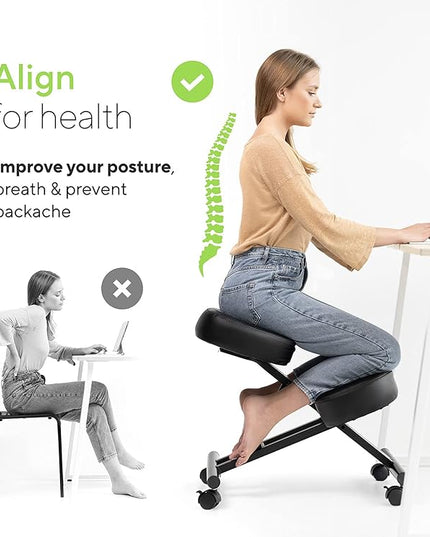 Luxton Home Ergonomic Kneeling Chair with Memory Foam Layer - Improves Posture - Adjustable Stool for Home and Office - Thick Comfortable Cushions - LeafyLoom