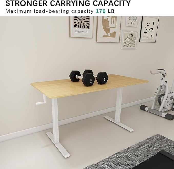 Whole Piece DeskTop Manual Standing Desk Adjustable Height- Crank Stand Up Desk, Sit Stand Desk with Frame Computer Desk - LeafyLoom