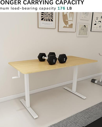 Whole Piece Desktop Manual Standing Desk Adjustable Height- Crank Stand Up Desk, Sit Stand Desk with Frame Computer Desk - LeafyLoom