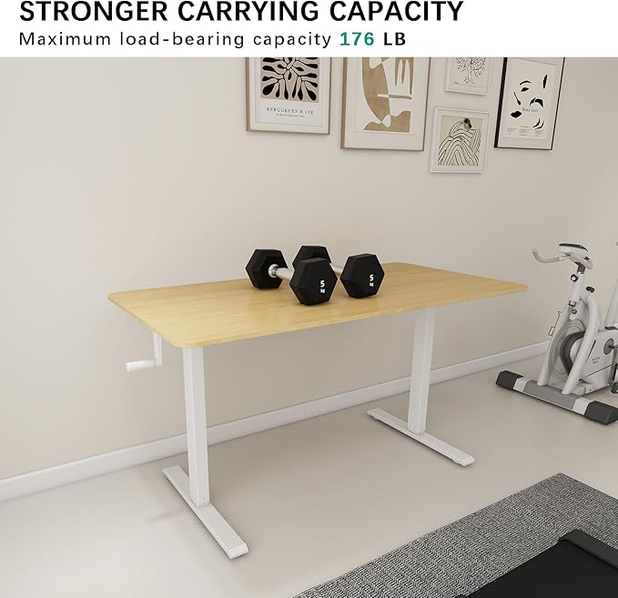 Whole Piece Desktop Manual Standing Desk Adjustable Height- Crank Stand Up Desk, Sit Stand Desk with Frame Computer Desk - LeafyLoom