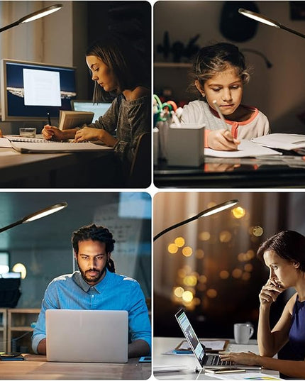 LED Desk lamp with Clamp, Eye-Caring Clip on Lamp for Home Office, 5 Lighting Modes with 5 Brightness Levels, Flexible Gooseneck Swing Arm Architect Task Table Lamps - LeafyLoom
