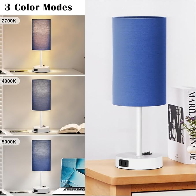 ZJOJO Small Lamp Set of 2 Table Lamps with 2 AC Outlet, 3-Way Dimmable Nightstand Lamps for Bedroom Living Room Nursery, Bedside lamps set of 2 5000K Daylight Bulbs Included - LeafyLoom