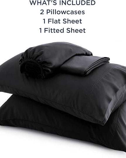 Bedsure King Size Sheet Set, Cooling Sheets King, Rayon Derived from Bamboo, Deep Pocket Up to 16", Breathable & Soft Bed Sheets, Hotel Luxury Silky Bedding Sheets & Pillowcases, Black - LeafyLoom
