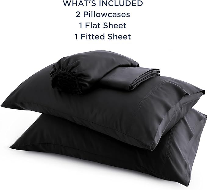 Bedsure King Size Sheet Set, Cooling Sheets King, Rayon Derived from Bamboo, Deep Pocket Up to 16", Breathable & Soft Bed Sheets, Hotel Luxury Silky Bedding Sheets & Pillowcases, Black - LeafyLoom