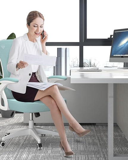 naspaluro Ergonomic Office Chair, Mid Back Desk Chair with Adjustable Height, Swivel Chair with Flip-Up Arms and Lumbar Support, Breathable Mesh Computer Chair for Home/Study/Working, Green - LeafyLoom