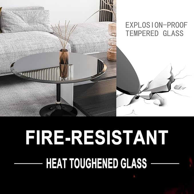 Round Tempered Glass Table Top, 32 Inch, Black Transparent - LeafyLoom