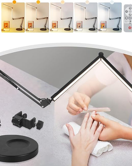 2-in-1 Desk Lamps for Nail Tech, 24W Large LED Desk Lamp with Remote Control, Dual Architect Lamp, 5 Colors Stepless Dimming Sleep Mode and Memory Function Workbench Light for Beauty Salon Home Office - LeafyLoom