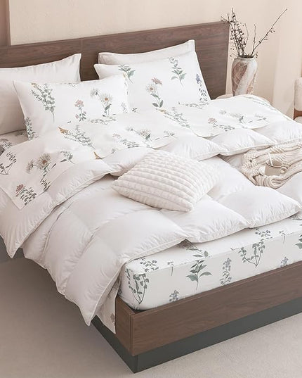 QSH Floral King Size Sheet Sets - 100% Egyptian Cotton Floral Bedding Sheets Flower Pattern Printed Bedding King Size Bed Sheets 17.5" Extra Deep Pocket 4pcs - LeafyLoom