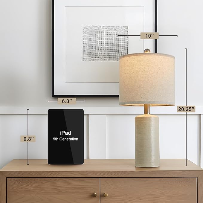 20.25" Small Single Table Lamp for Bedroom Modern Ceramic Nightstand Lamp Farmhouse Bedside Lamp Boho Living Room Lamp White Side Table Lamp End Table Lamp - LeafyLoom