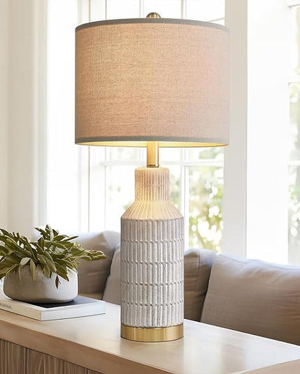 25" Modern Ceramic Lamps Single Table Lamp for Living Room Bedroom Farmhouse Nightstand Bedside Lamps - LeafyLoom