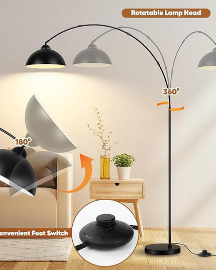 Arc Floor Lamp for Living Room with Remote, 78” Black Standing Lamp with LED Bulb, Stepless Dimmable Color Temperature & Brightness Corner Lamp, Modern Over Couch Tall Reading Light for Bedroom Office - LeafyLoom