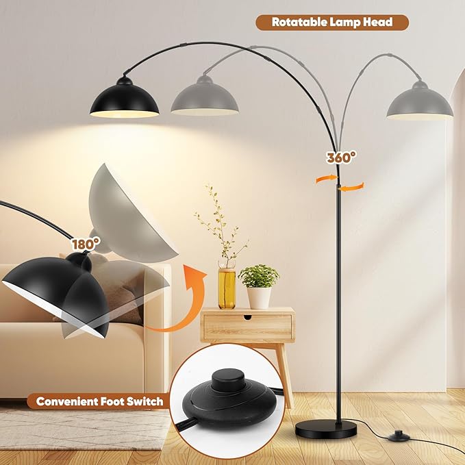 Arc Floor Lamp for Living Room with Remote, 78” Black Standing Lamp with LED Bulb, Stepless Dimmable Color Temperature & Brightness Corner Lamp, Modern Over Couch Tall Reading Light for Bedroom Office - LeafyLoom