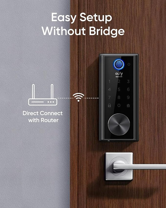 eufy Security Smart Lock S230, Keyless Fingerprint Lock for Front Door, Easy Installation, Built-in Wi-Fi, Reliable App for Remote Access, One-Year Battery Life, BHMA Certified, IP65 Weatherproof eufySecurity