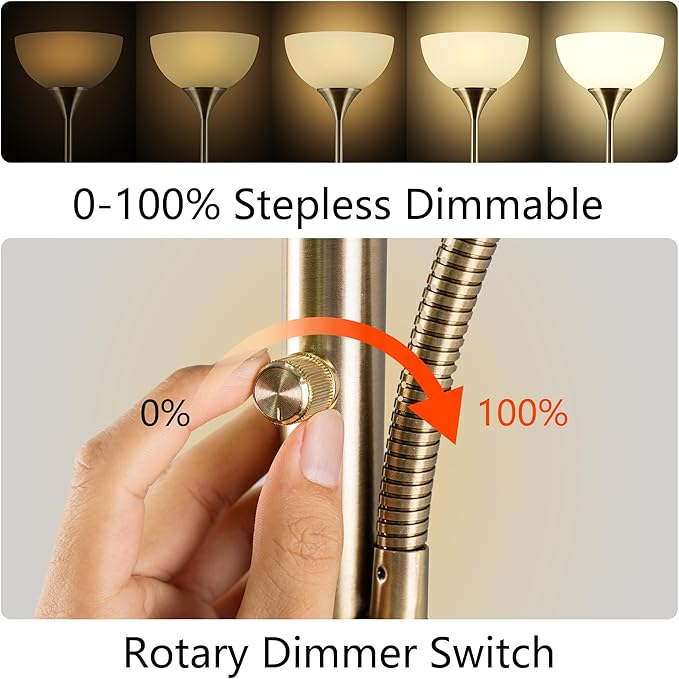 Floor Lamp, Dimmable Standing lamp, 3 Levels Dimmable Brightness, Included 9W and 5W LED Bulbs, Industrial Floor Lamp for Living Room, Bedroom, Office, Reading - LeafyLoom