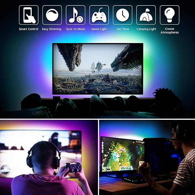 Nexillumi LED Lights for TV, 6.56ft TV LED Backlight for 24-31 Inch, RGB LED Strip Lights Behind TV, APP Remote Control Music Sync TV Led Lights for Bedroom Nexillumi