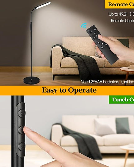 LED Floor Lamp, 18W Super Bright Floor Lamp for Living Room, Adjustable Stepless Colors & Brightness Gooseneck Standing Lamp, Eye Caring Reading Light with Remote& Touch Control for Bedroom Office - LeafyLoom