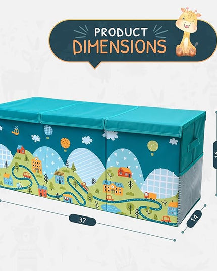 Extra Large Toy Storage Organizer with Lid - Sturdy, Collapsible Toy Chest Storage Box with Cute Design - Toys Bin with Dividers for Kids, Boys, Girls, Nursery, Bedroom, Play room 37"x16"x14" - LeafyLoom