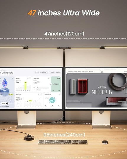 BOHON LED Desk Lamp for Home Office, 24W Architect Task Lamp with Clamp, Desktop Controller, 5 Color Stepless Dimming Table Light, Screen Computer Monitor Gooseneck Lamp for Reading Study Workbench - LeafyLoom