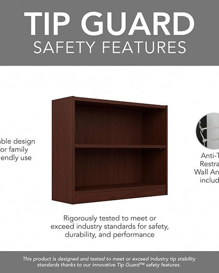 Bush Furniture Universal Small 2 Shelf Bookcase in Vogue Cherry, Low Bookshelf for Home Office or Living Room - LeafyLoom