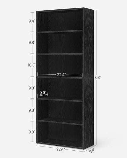 VASAGLE Bookshelf, 23.6 Inches Wide, 6-Tier Open Bookcase with Adjustable Storage Shelves, Floor Standing Unit, Ebony Black ULBC166T56 - LeafyLoom