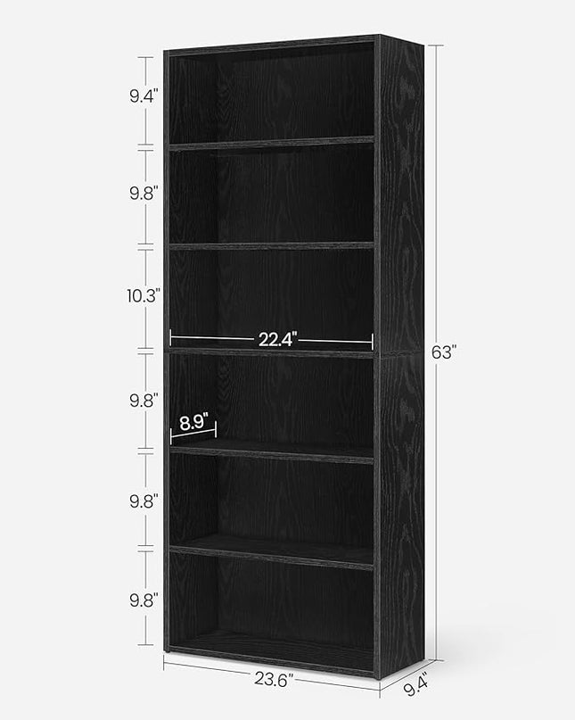 VASAGLE Bookshelf, 23.6 Inches Wide, 6-Tier Open Bookcase with Adjustable Storage Shelves, Floor Standing Unit, Ebony Black ULBC166T56 - LeafyLoom