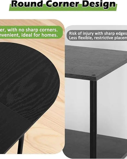 ETELI Black Coffee Tables for Living Room 2-Tier Small Oval Coffee Table Wood Accent Coffe Tables with Storage Shelf Modern Mesa De Centro Sala for Small Space, Home Office - LeafyLoom
