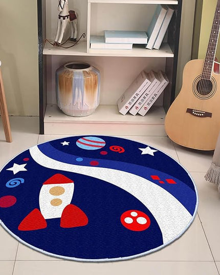 Eanpet Round Rug for Kids Room 4ft Nonslip Circle Area Rug for Boys and Girls Soft Toddlers Play Mat Circular Nursery Rug Indoor Floor Mats Carpet for Children Classroom Playroom Bedroom,Universe - LeafyLoom