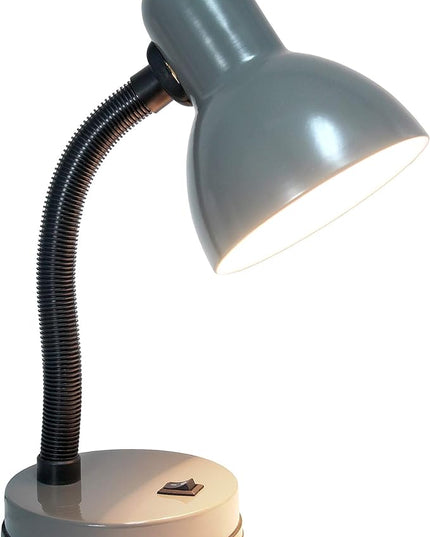 Simple Designs LD1003-GRY Basic Metal Desk Lamp with Flexible Hose Neck for Office, Living Room, Bedroom, College Dorm, Bookshelf, Gray - LeafyLoom