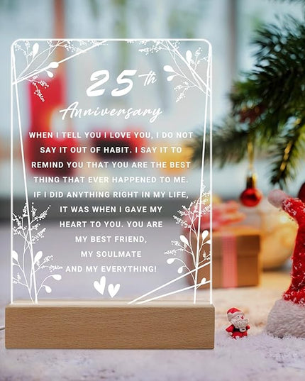 25th Anniversary Wedding Gift,25th Anniversary Dimmable Night Light for Couples,Parents,Husband & Wife,25th Anniversary for Christmas with Gift Box - LeafyLoom