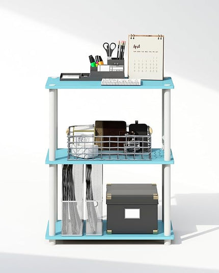 Furinno Turn-N-Tube 3-Tier Multipurpose Compact Display Rack, Shelving Unit, Bookcase, Light Blue/White - LeafyLoom