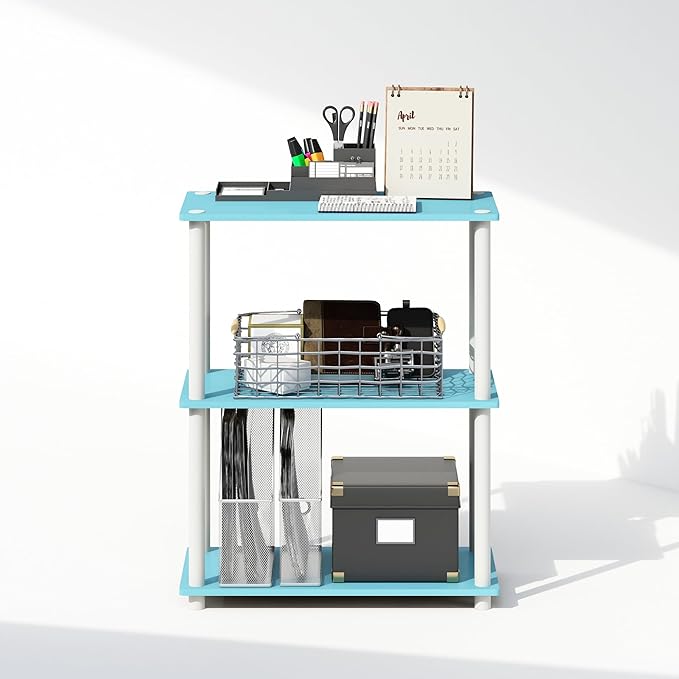 Furinno Turn-N-Tube 3-Tier Multipurpose Compact Display Rack, Shelving Unit, Bookcase, Light Blue/White - LeafyLoom