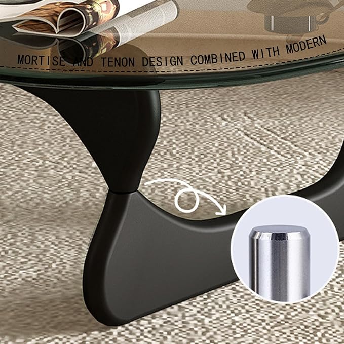 Triangle Coffee Table Glass Coffee Table for Living Room Clear Glass Coffee Table with Solid Wood Base Mid Century Modern Coffee Table for Small Spaces (Black-Gray, 35.8in) - LeafyLoom