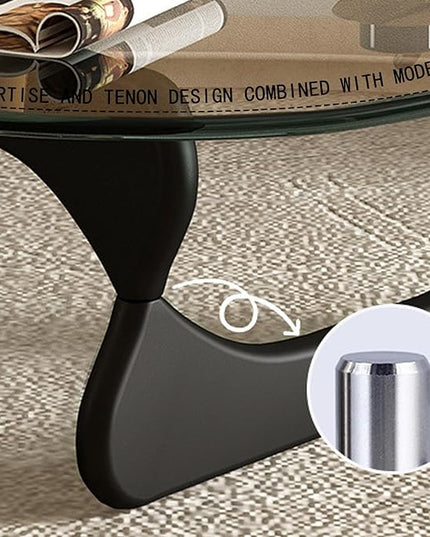 Mid-Century Modern Triangle Coffee Table, Clear Glass with Solid Wood Base, Black-Transparent, 32.3in - LeafyLoom