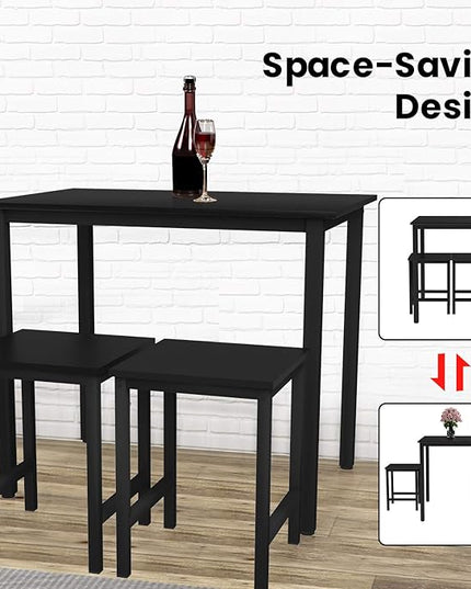 DKLGG 3 Pieces Dining Table Set, Space Saving Kitchen Table Set for 2, Small Dining Table and Chairs for 2, Compact Table w/ 2 Stools Perfect for Breakfast Nook, Living Room, Apartment - LeafyLoom