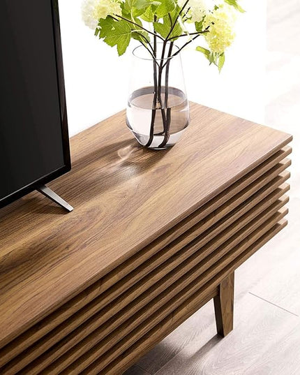 Modway Render 71" Mid-Century Modern Low Profile TV Stand in Walnut, 71 Inch - LeafyLoom