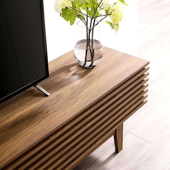 Modway Render 71" Mid-Century Modern Low Profile TV Stand in Walnut, 71 Inch - LeafyLoom