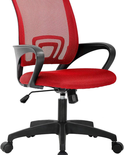 Home Mesh Office Chair Ergonomic Desk Chair Mid Back Computer Chair Task Rolling Swivel Chair with Lumbar Support Arms Modern Executive Adjustable Chair for Girl Adults Women(Red) - LeafyLoom