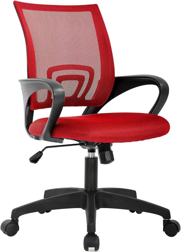 Home Mesh Office Chair Ergonomic Desk Chair Mid Back Computer Chair Task Rolling Swivel Chair with Lumbar Support Arms Modern Executive Adjustable Chair for Girl Adults Women(Red) - LeafyLoom