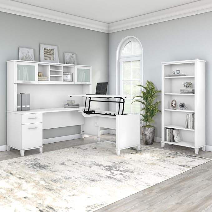 Bush Furniture Somerset 72W Office Desk with Drawers in White - LeafyLoom