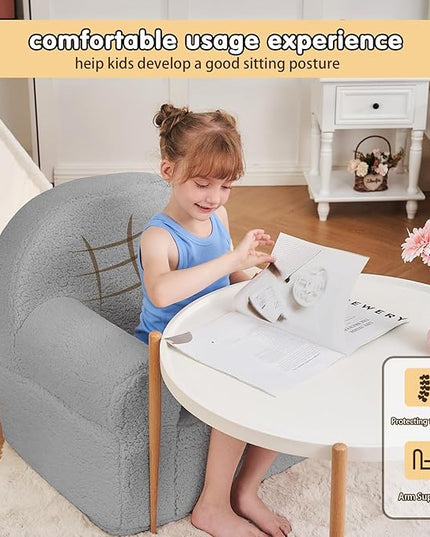 Toddler Chair Sherpa Couch Sherpa Kids Chair, Cuddly Kids Chairs Comfy Toddler Plush Chair Toddler Couch Reading Chair for Kids Fuzzy Baby Chair Grey - LeafyLoom