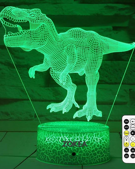 Dinosaur Toys, Dinosaur Gifts for Boys 7 Colors Changing 3D Dinosaur Night Light (4 Patterns) with Timer & Remote Control & Smart Touch, Gifts for Boys Girls Age 2 3 4 5 6 7 8 Year Old Boy Gifts - LeafyLoom