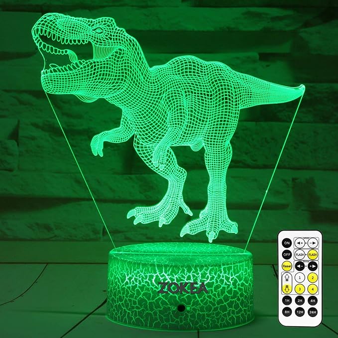 Dinosaur Toys, Dinosaur Gifts for Boys 7 Colors Changing 3D Dinosaur Night Light (4 Patterns) with Timer & Remote Control & Smart Touch, Gifts for Boys Girls Age 2 3 4 5 6 7 8 Year Old Boy Gifts - LeafyLoom