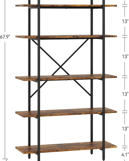 GAOMON 5 Tier Bookshelf, 67.9” Book Shelves for Living Room, Large Bookcase with 5 Open BookShelves, Display Shelves for Home Office, Study Room, Living Room, Bed Room-Rustic Brown - LeafyLoom