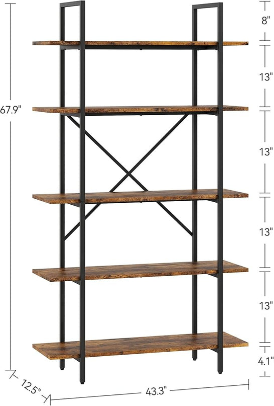 GAOMON 5 Tier Bookshelf, 67.9” Book Shelves for Living Room, Large Bookcase with 5 Open BookShelves, Display Shelves for Home Office, Study Room, Living Room, Bed Room-Rustic Brown - LeafyLoom